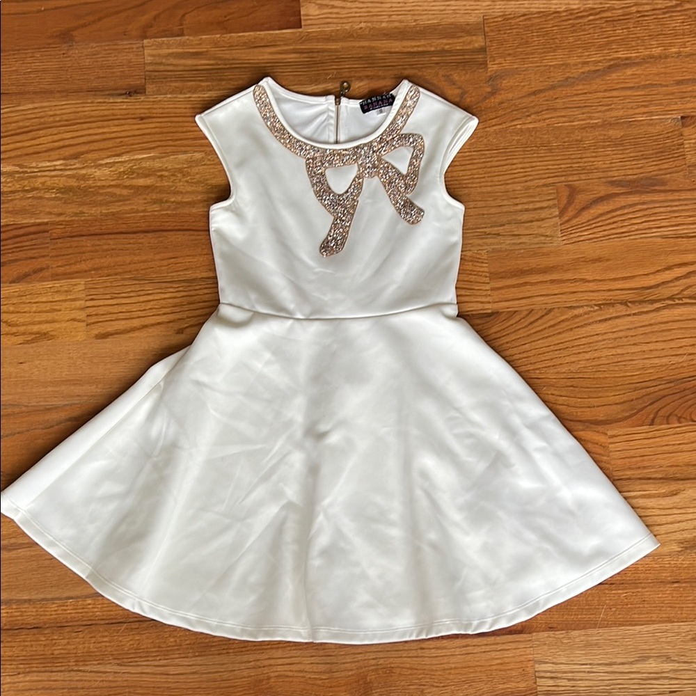 Hannah Banana White Fit and Flare Dress with beaded bow Collar